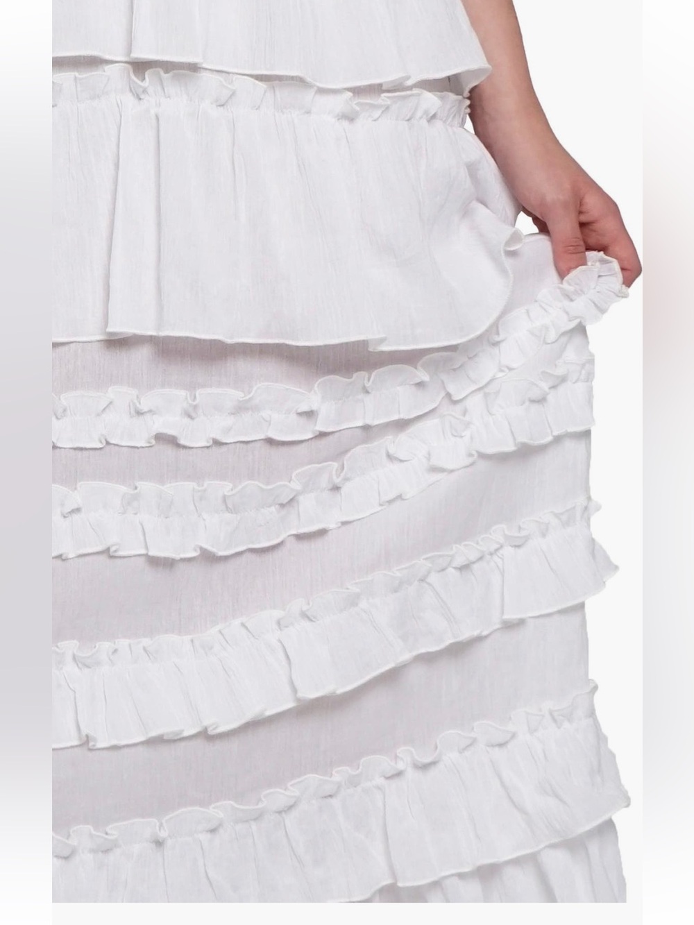 KNOW ONE CARES WHITE TIERED RUFFLE MAXI DRESS SIZE M NWT - Picture 5 of 8